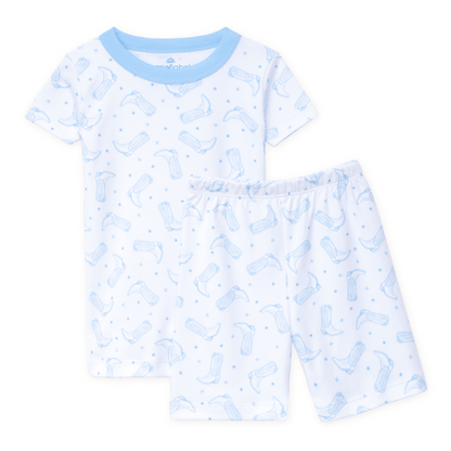 Magnolia Baby Darling Cowboy Boots Short Pajamas - Light Blue