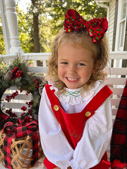 Wee OnesMedium Red and Green Velvet Sequin and Grosgrain Overlay Hair Bow
