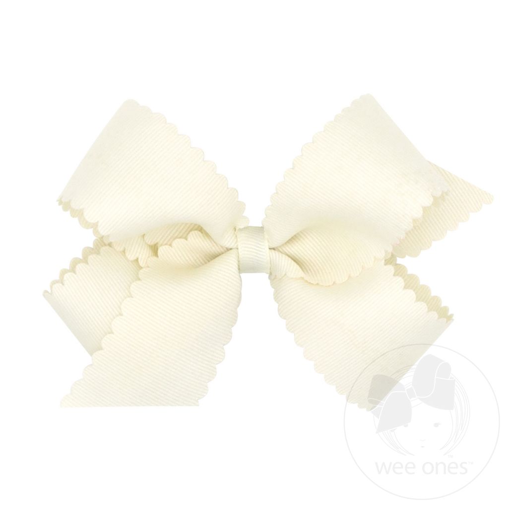 MEDIUM Grosgrain Hair Bow Scalloped Edge OAT
