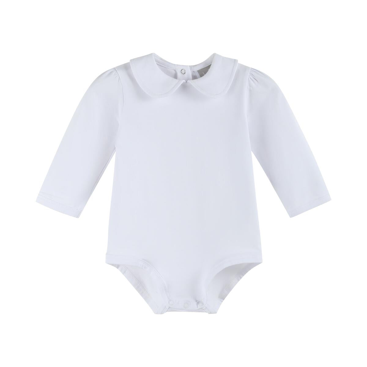 White Collared Unisex Long Sleeve Bodysuit Romper - Persnickety Shop
