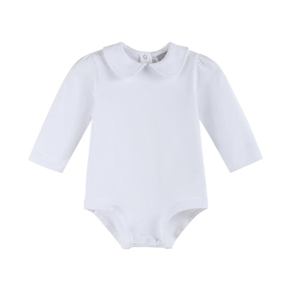 White Collared Unisex Long Sleeve Bodysuit Romper - Persnickety Shop