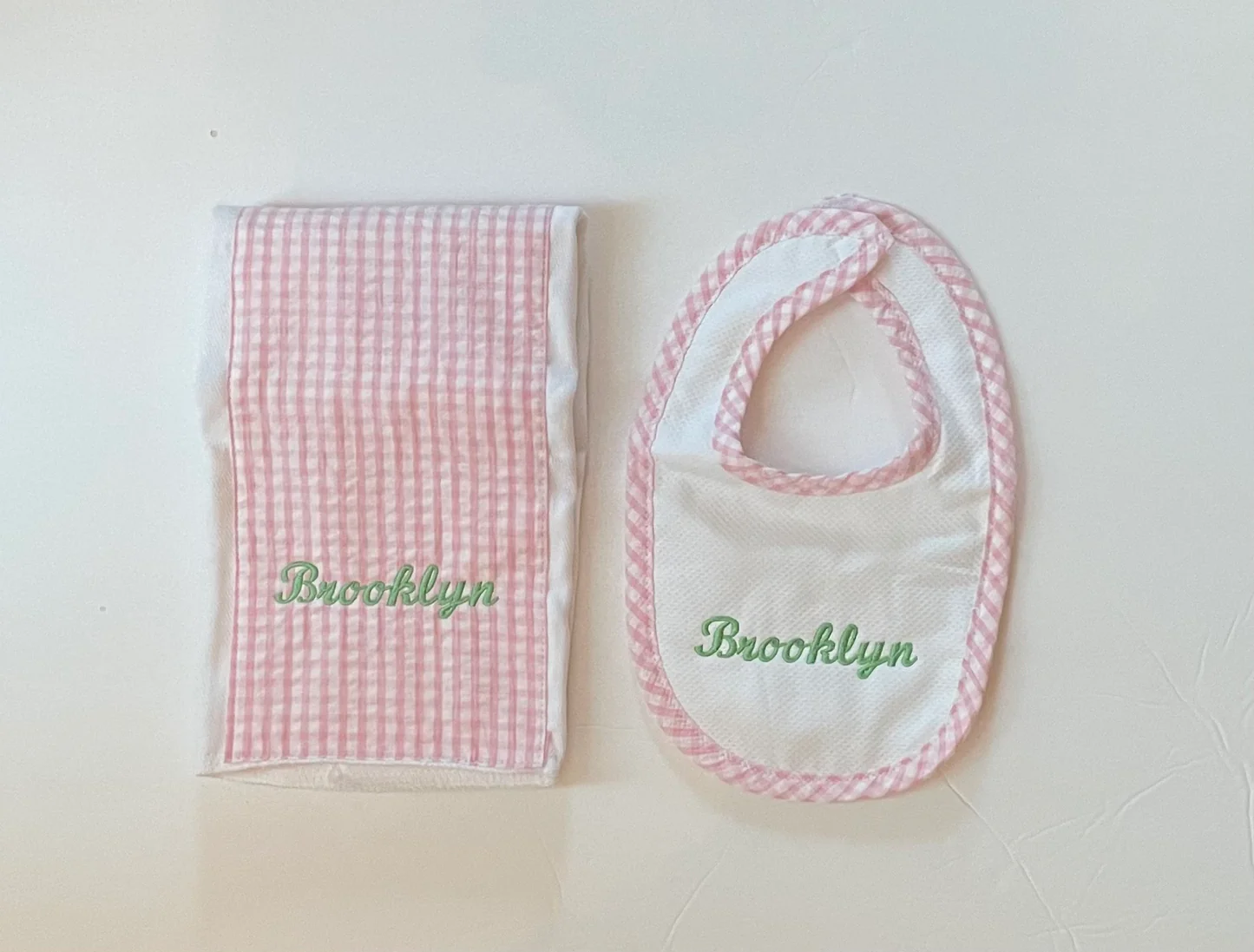 3 Marthas Drooler Bib & Burp Set: Small Pink Check