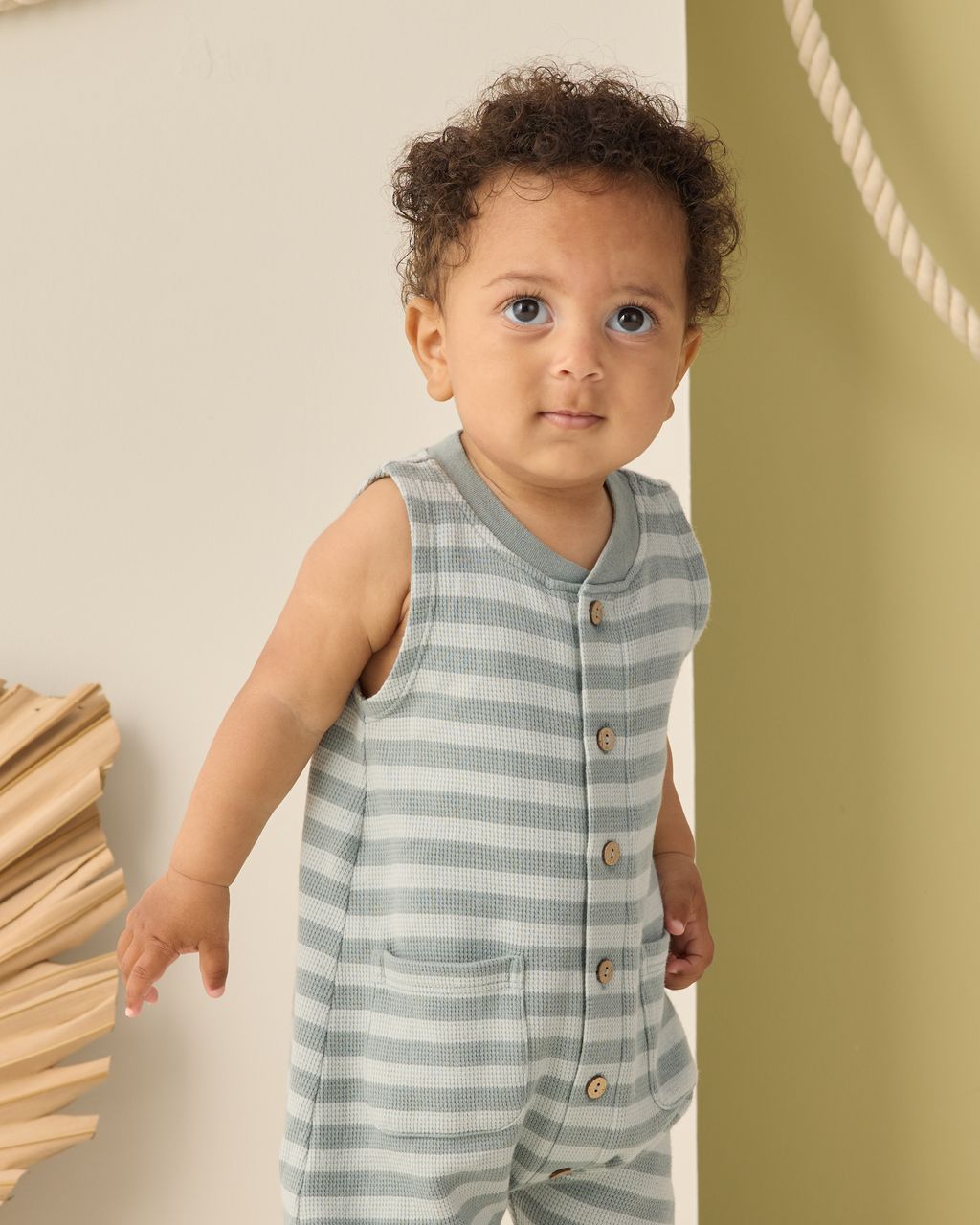 SUMMER WAFFLE JUMPSUIT SEA GREEN STRIPE - Persnickety Shop
