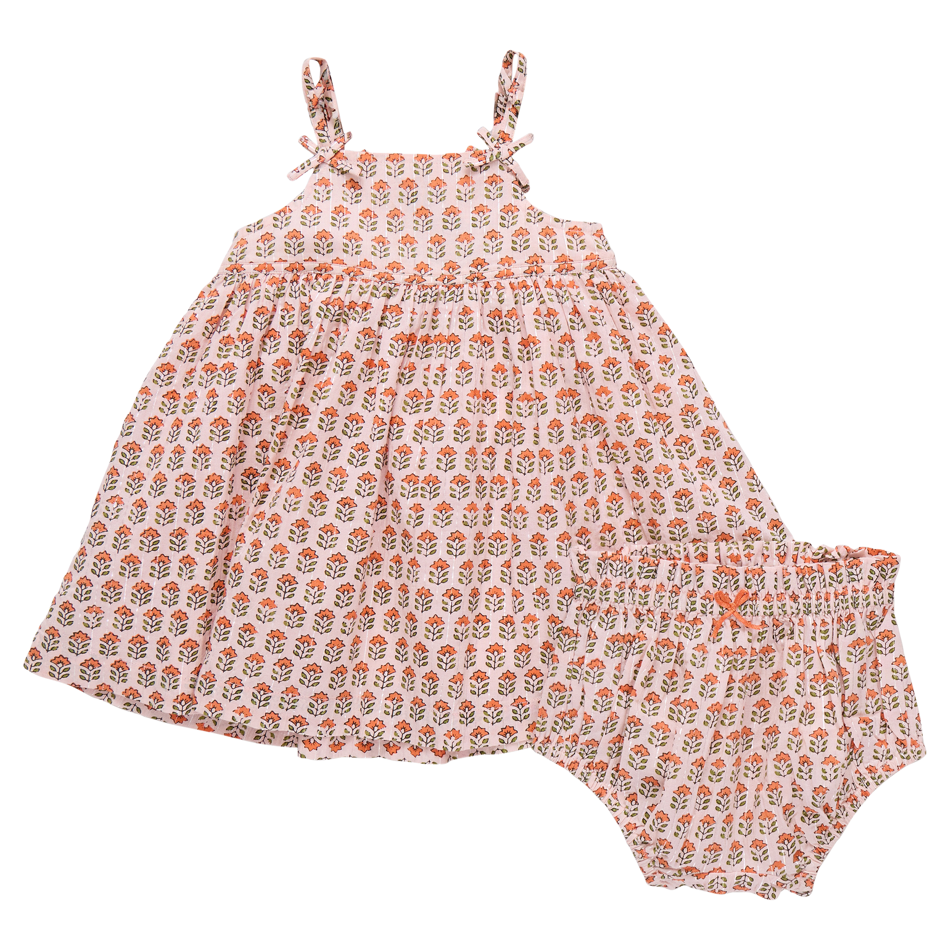 Pink Chicken - Baby Girls Tia Dress Set -Pink Prairie Block Print - Persnickety Shop