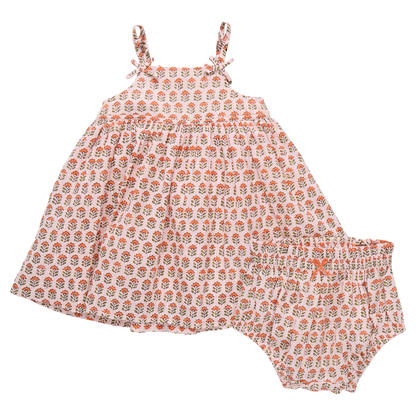 Pink Chicken - Baby Girls Tia Dress Set -Pink Prairie Block Print - Persnickety Shop