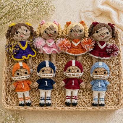 Football Player/Cheerleader Bamboo Crochet Rattles ORANGE