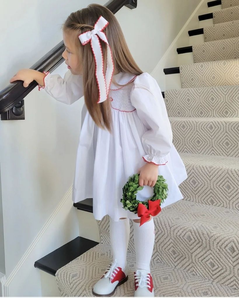 Wee Ones Medium Grosgrain Moonstitch Hair Bowtie with Knot Wrap and Streamer Tails - Persnickety Shop