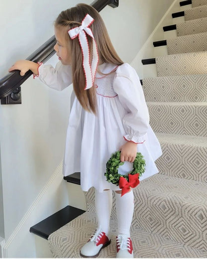 Wee Ones Medium Grosgrain Moonstitch Hair Bowtie with Knot Wrap and Streamer Tails - Persnickety Shop