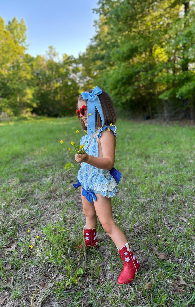 Wee Ones Medium Grosgrain Moonstitch Hair Bowtie with Knot Wrap and Streamer Tails - Persnickety Shop
