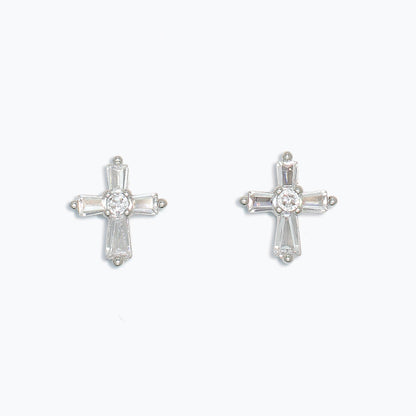 Earrings-Delicate CZ Crosses Silver