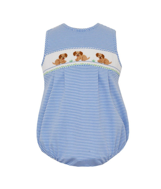 Petit Bebe Garden Puppies Boys Sunbubble – Peri Blue Stripe Sleeveless Bubble - Persnickety Shop
