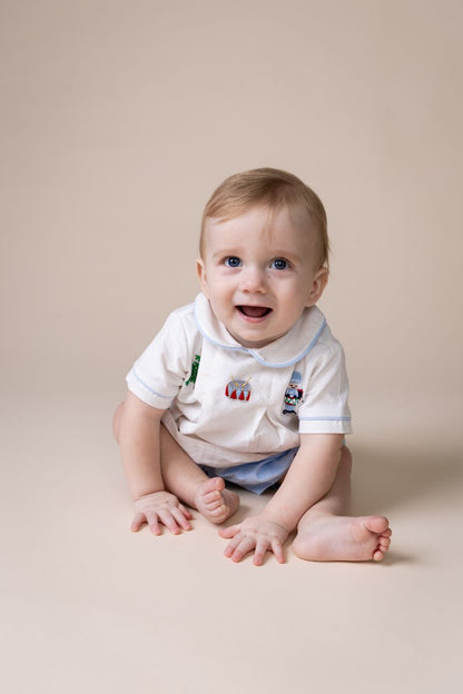 Percy and Tyne BOYS DIAPER SET - BLUE BITTY DOT CORDUROY W/ NUTCRACKER EMBROIDERY