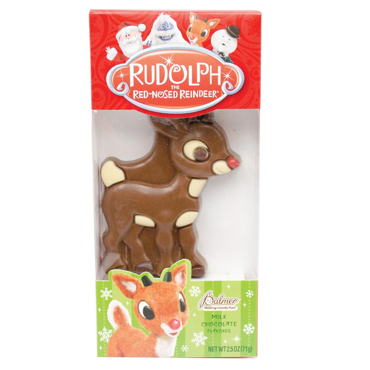 RM Palmer Rudolph The Red-Nosed Reindeer & Pals Chocolate Flavored Candy, 2.5 oz, Individual Box