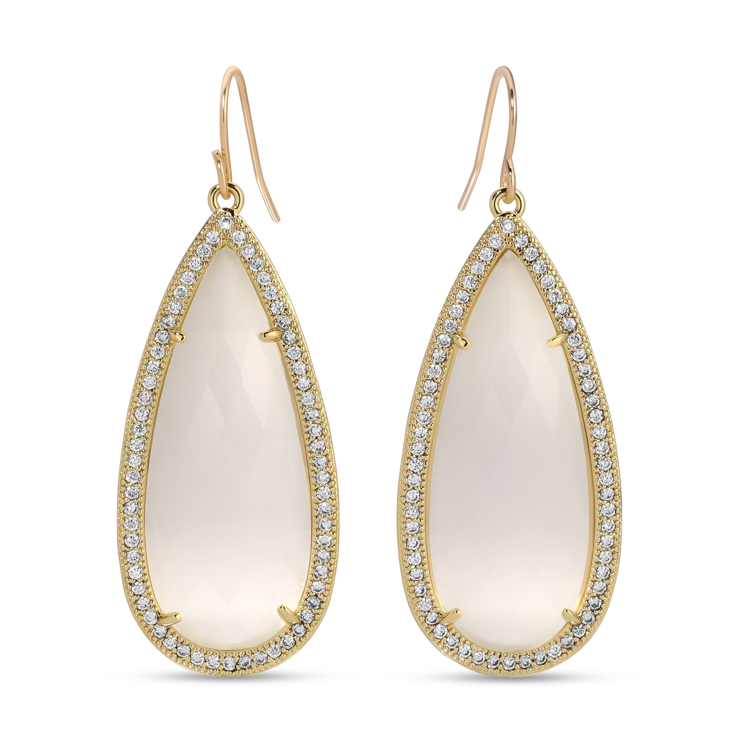 Phoebe, Long Shimmer Stone Earrings White - Persnickety Shop