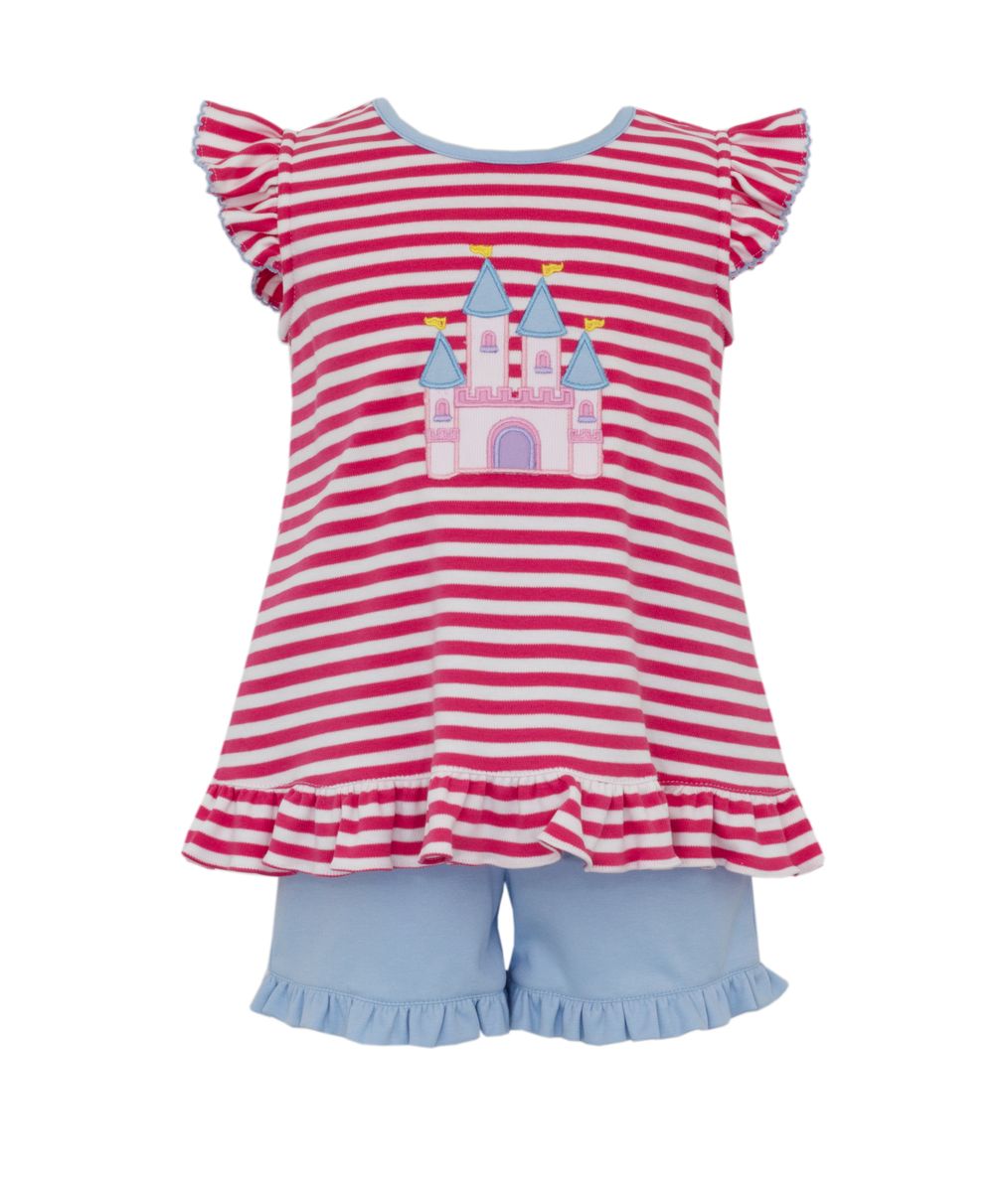 FAIRYTALE CASTLE- Hot pink knit stripe short set - Persnickety Shop