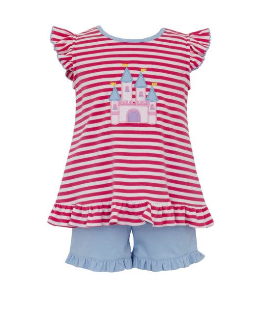FAIRYTALE CASTLE- Hot pink knit stripe short set - Persnickety Shop