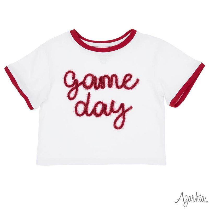 Azarhia Tinsel Game Day Crimson Ringer Boxy Tee