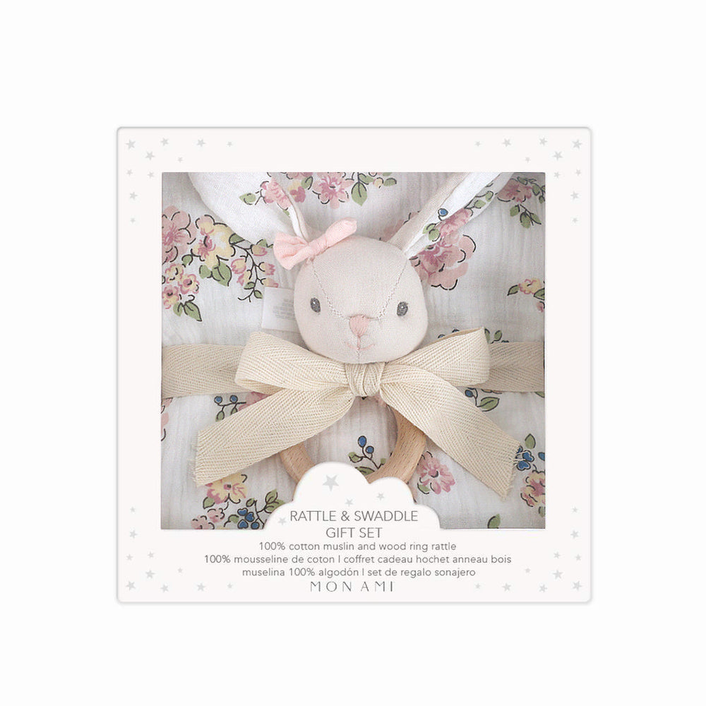 MON AMI French Floral Bunny-Swaddles & Rattle Gift Set - Persnickety Shop