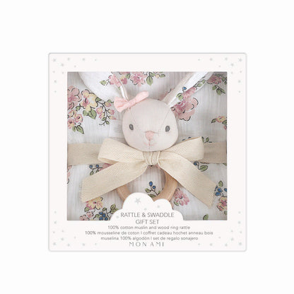 MON AMI French Floral Bunny-Swaddles & Rattle Gift Set - Persnickety Shop