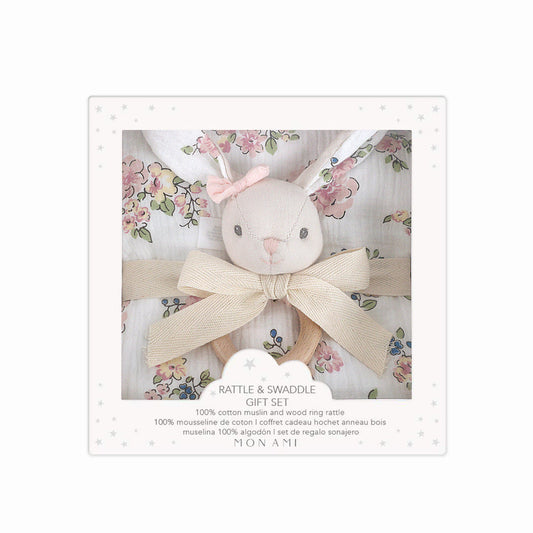 MON AMI French Floral Bunny-Swaddles & Rattle Gift Set - Persnickety Shop