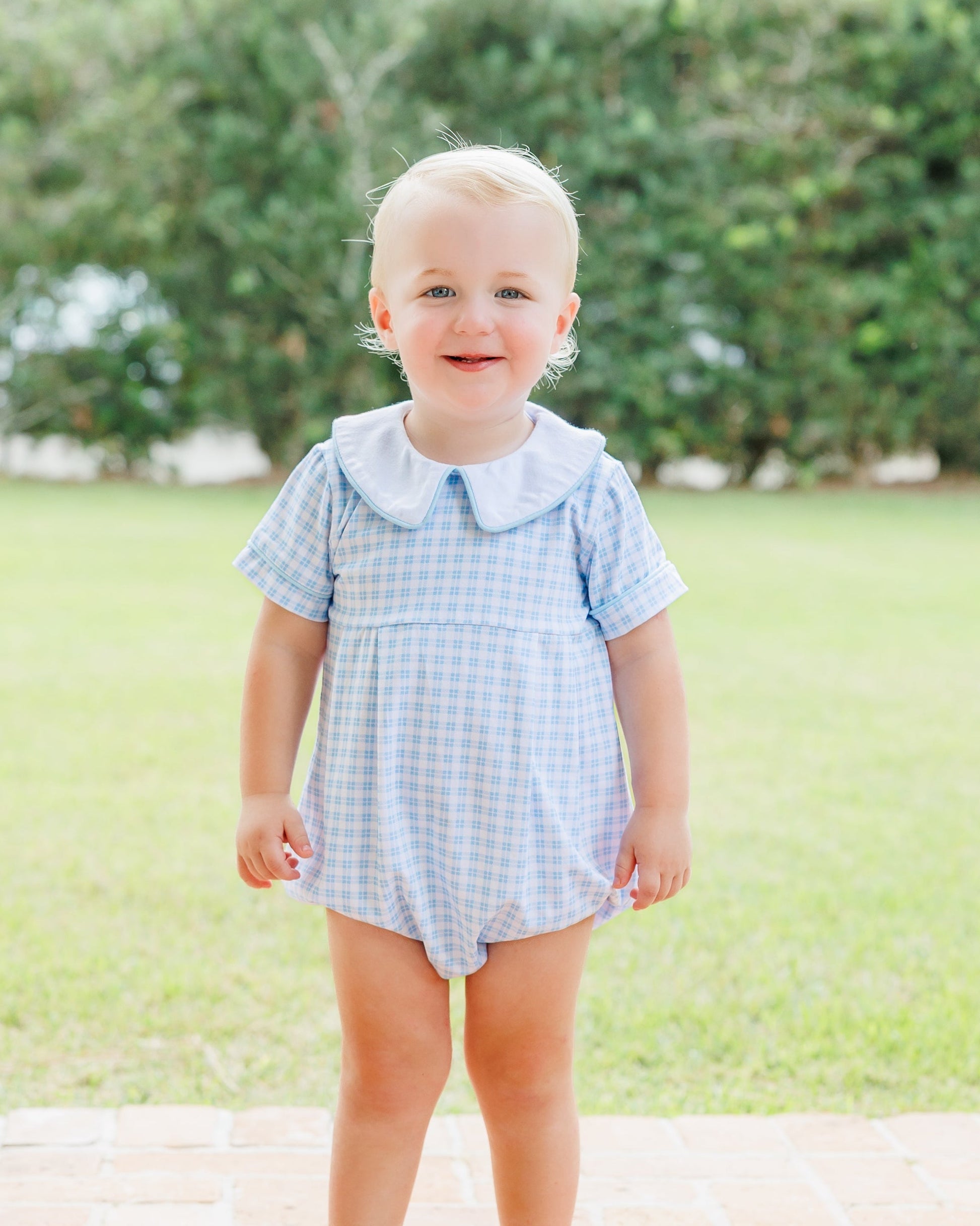Jellybean Boy Powder Blue Plaid Bubble - Persnickety Shop