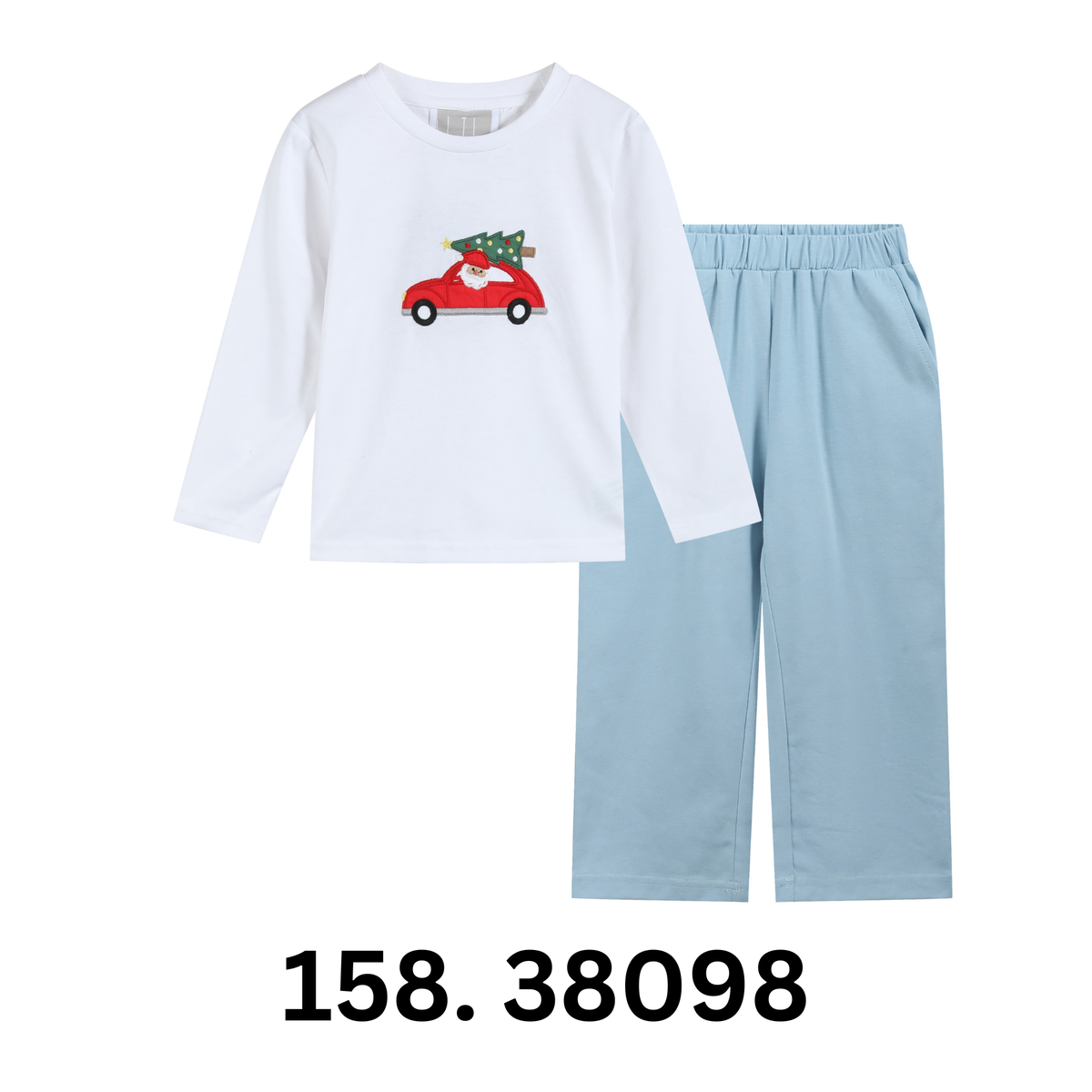 White Santa Christmas Tree Shirt and Blue Pants Set - Persnickety Shop