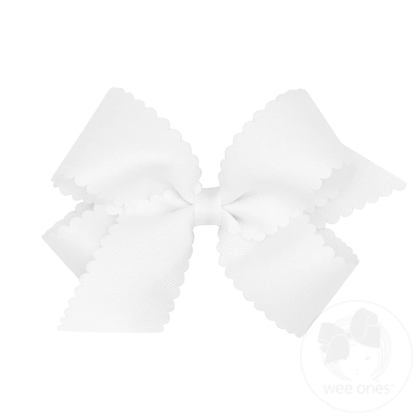Wee Ones Medium WHITE Grosgrain Hair Bow with Scalloped Edge - Persnickety Shop