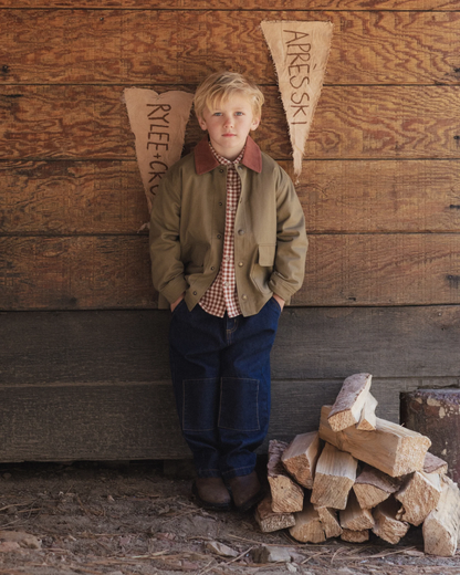 RYLEE + CRU COLLARED LONG SLEEVE SHIRT BRICK CHECK