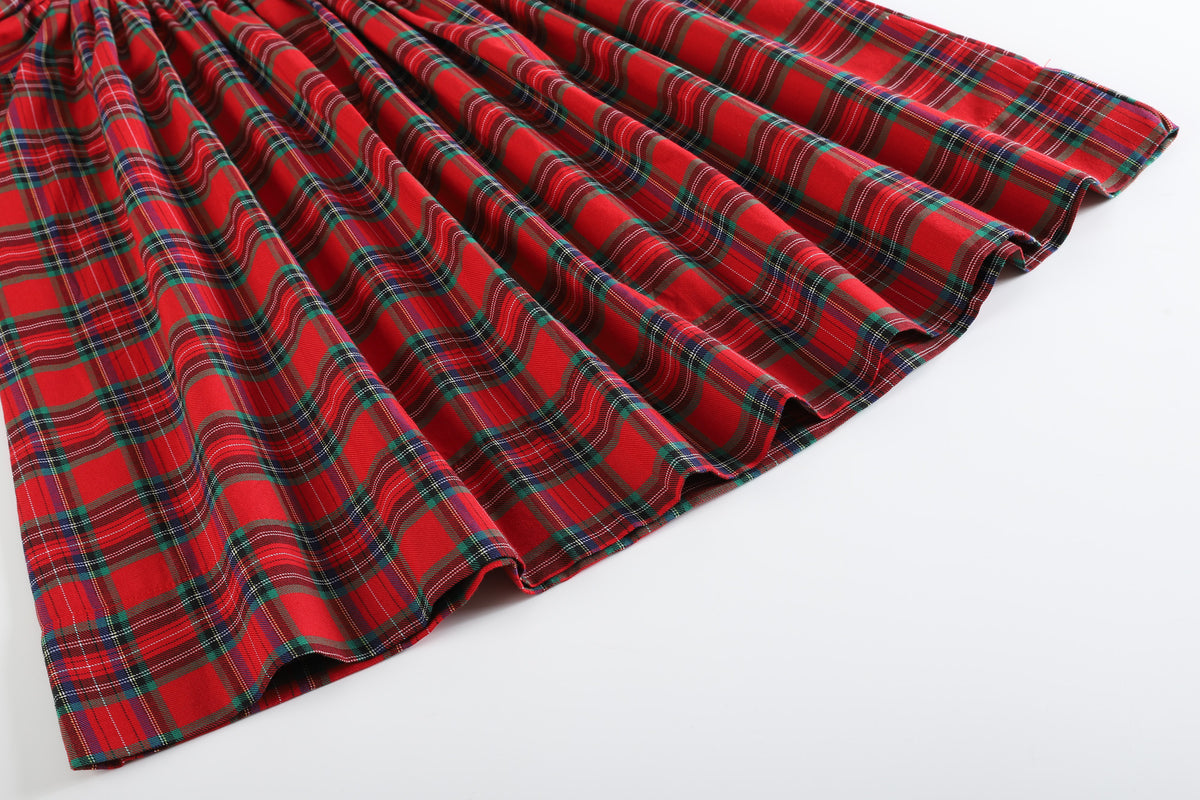Lil Cactus Red Christmas Plaid Smocked Bishop Dress