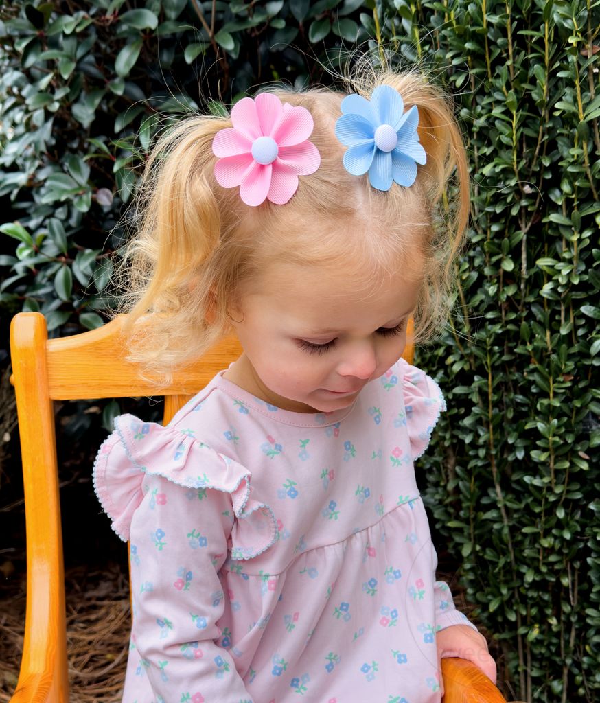 Grosgrain Petal Flower Hair Clip with Button Center - Persnickety Shop