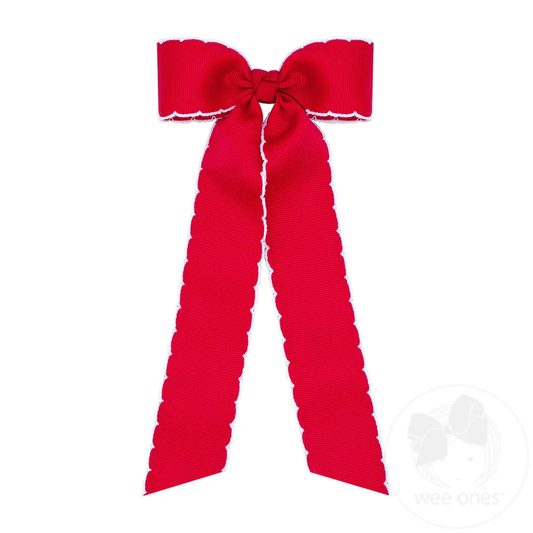 Wee Ones Medium Red Grosgrain Moonstitch Hair Bowtie with Knot Wrap and Streamer Tails (Copy) - Persnickety Shop