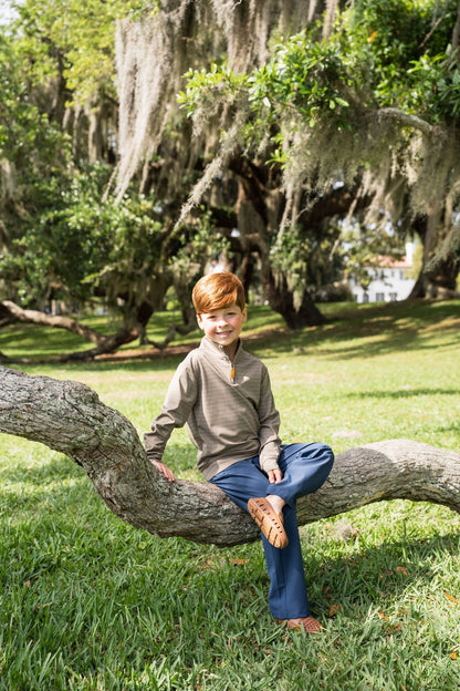 Saltwater Boys Company- COLLINS PERFORMANCE QUARTER ZIP- KHAKI STRIPE