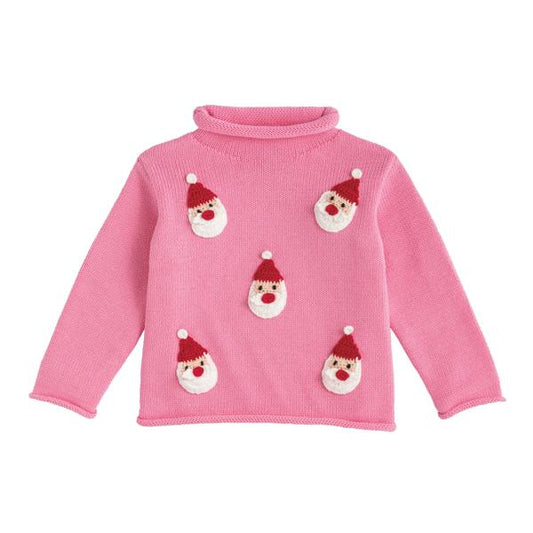 PINK SCATTERED SANTA ROLLNECK SWEATER 12-18 Months