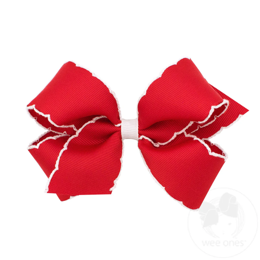 Wee Ones Medium Moonstitch Grosgrain Hair Bow with Contrasting Wrap Red/White - Persnickety Shop