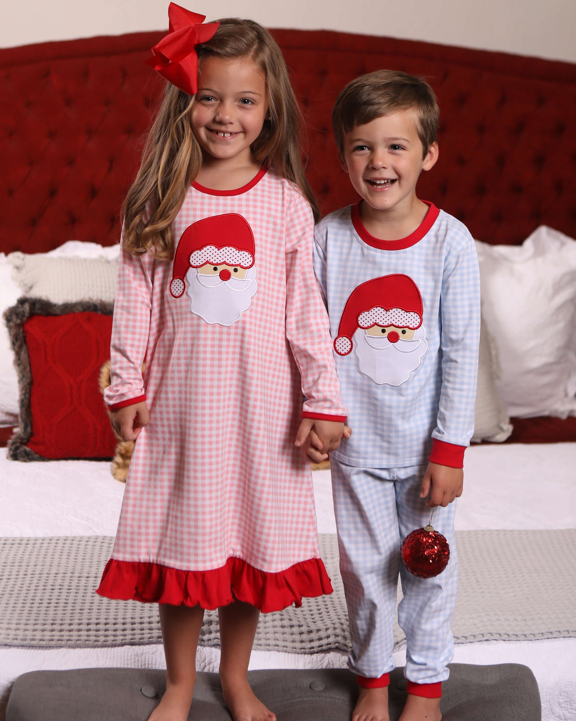 PRE-ORDER |Santa Face Pink Gingham Dress Jellybean by Smock Candy - Persnickety Shop