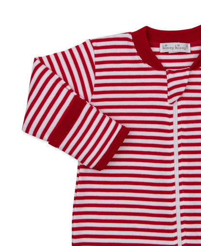 Kissy Kissy North Pole Reindeer Stripe Zip Footie