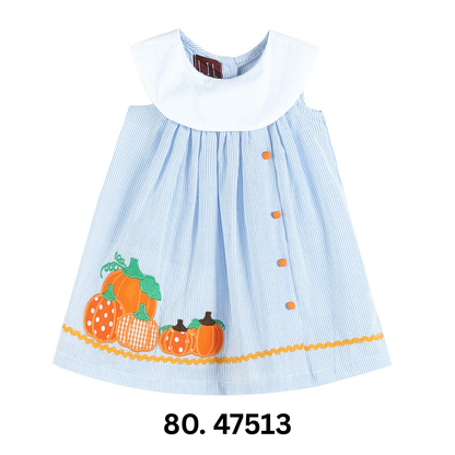 Lil Cactus *Pre-Order* Light Blue Seersucker Pumpkin Yoke Dress