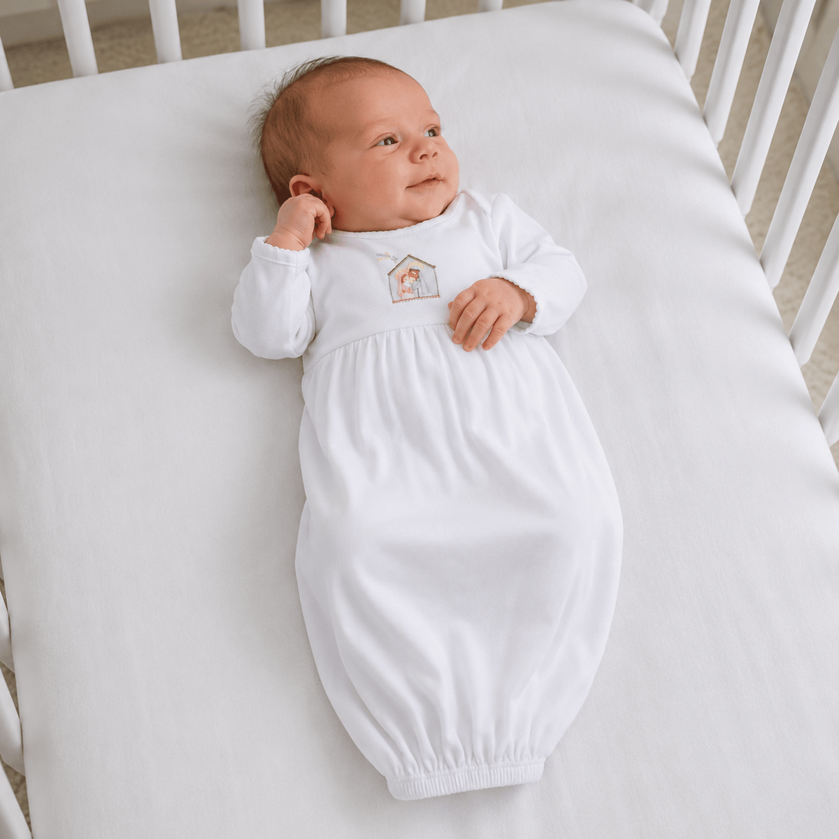 Magnolia Baby Little Manger Hand-Embroidered Gathered Gown