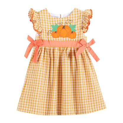 Lil Cactus *Pre-Order* Orange Gingham Ruffle Pumpkin Bow Dress