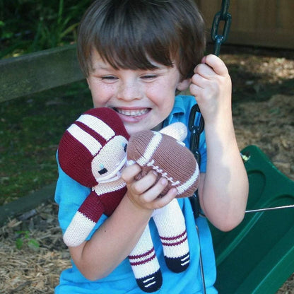 FOOTBALL PLAYER KNIT DOLL RATTLE 7" - GARNET & WHITE