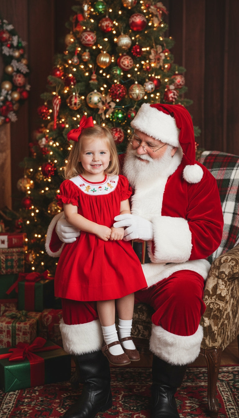 Lil Cactus Red Velvet Christmas Smocked Bishop Dress