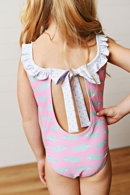 Swoon Pink Gator and polka Dot Ruffle Swimsuit - Persnickety Shop