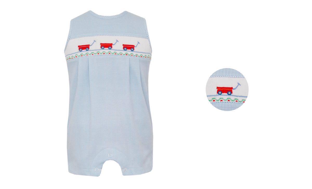 Petit Bebe WAGONS - Blue knit stripe boy's jon jon - Persnickety Shop