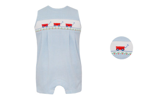 Petit Bebe WAGONS - Blue knit stripe boy's jon jon - Persnickety Shop