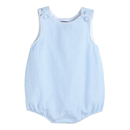 Lil' Cactus Boy Classic Light Blue Seersucker Bubble Romper - Persnickety Shop