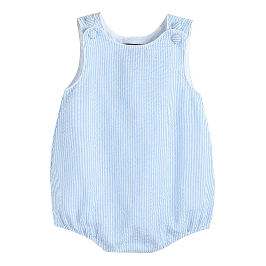 Lil' Cactus Boy Classic Light Blue Seersucker Bubble Romper - Persnickety Shop