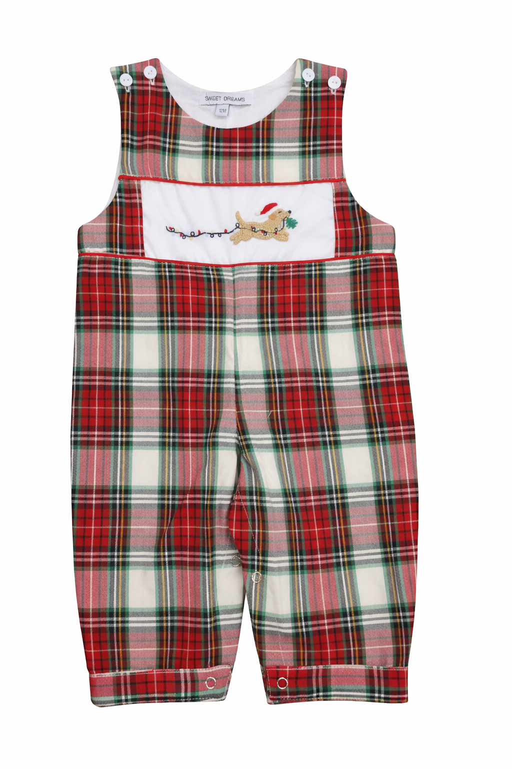 SWEET DREAMS BOYS DOG & CHRISTMAS LIGHTS  PLAID LONGALL