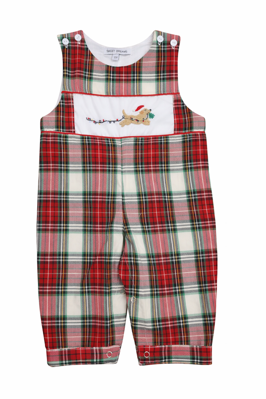 SWEET DREAMS BOYS DOG & CHRISTMAS LIGHTS  PLAID LONGALL