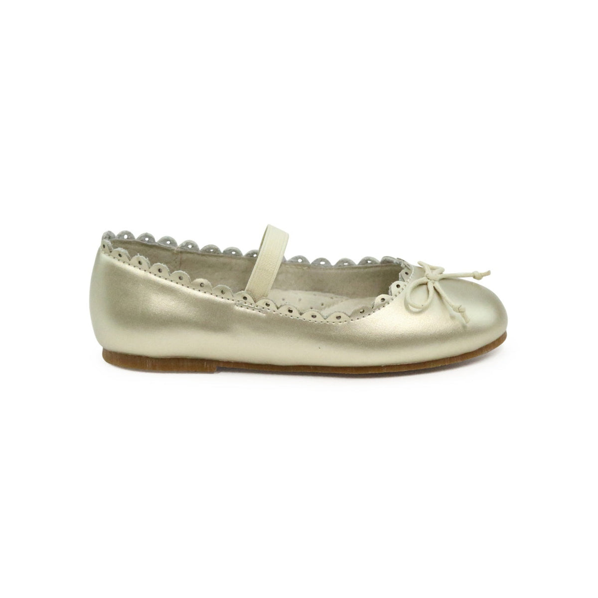 L'Amour GIRLS ELIZA SCALLOPED LEATHER BALLERINA FLAT GOLD
