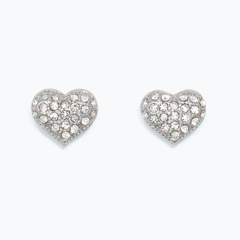 Earrings-Silver Clear Crystal Heart
